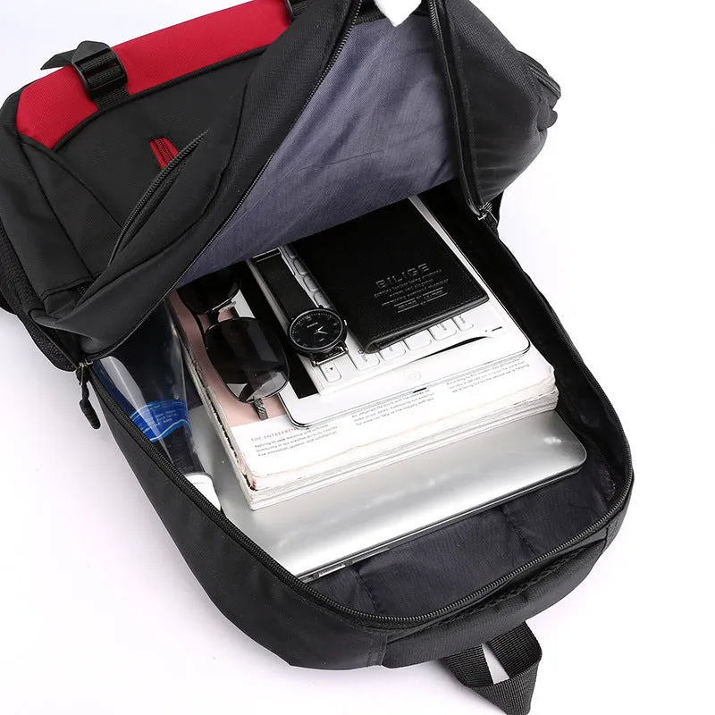 Waterproof nylon school backpack in urban simplicity style with contrast stitching, available in multiple colours