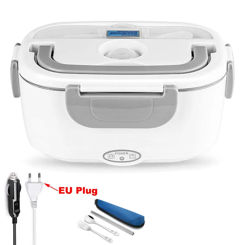 Grey dual-power electric lunch box for car and home use with 1.2 litre capacity.