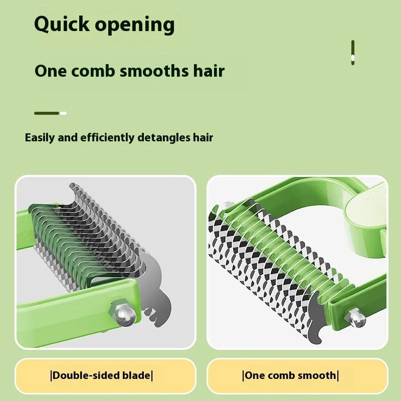Pet grooming comb with stainless steel teeth and PP plastic handle for removing matted dog hair
