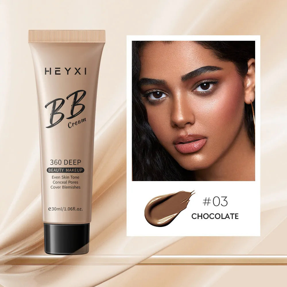Waterproof sweat-proof BB cream foundation in four shade options with skin care properties