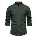 Men's solid colour linen blend long sleeve shirt in ivory white, front view, with non-iron finish