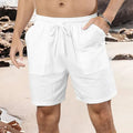 Men's cotton linen summer shorts in light blue with straight leg fit, front view