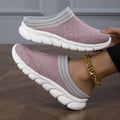 Women's Flyknit sports slippers with striped pattern and hollowed-out breathable design in black colour