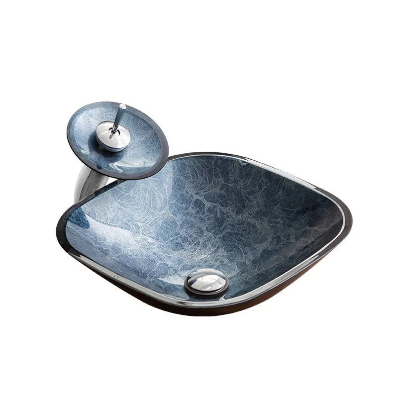 Pure colour tempered glass table basin in blue gray foil finish for bathroom inter-platform use