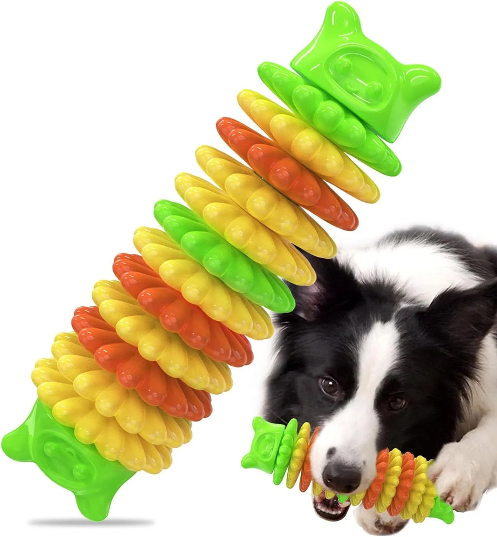 Blue natural rubber caterpillar-shaped dog chew toy for aggressive chewers
