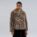 Women's leopard print polyester coat with regular sleeves in street fashion style.