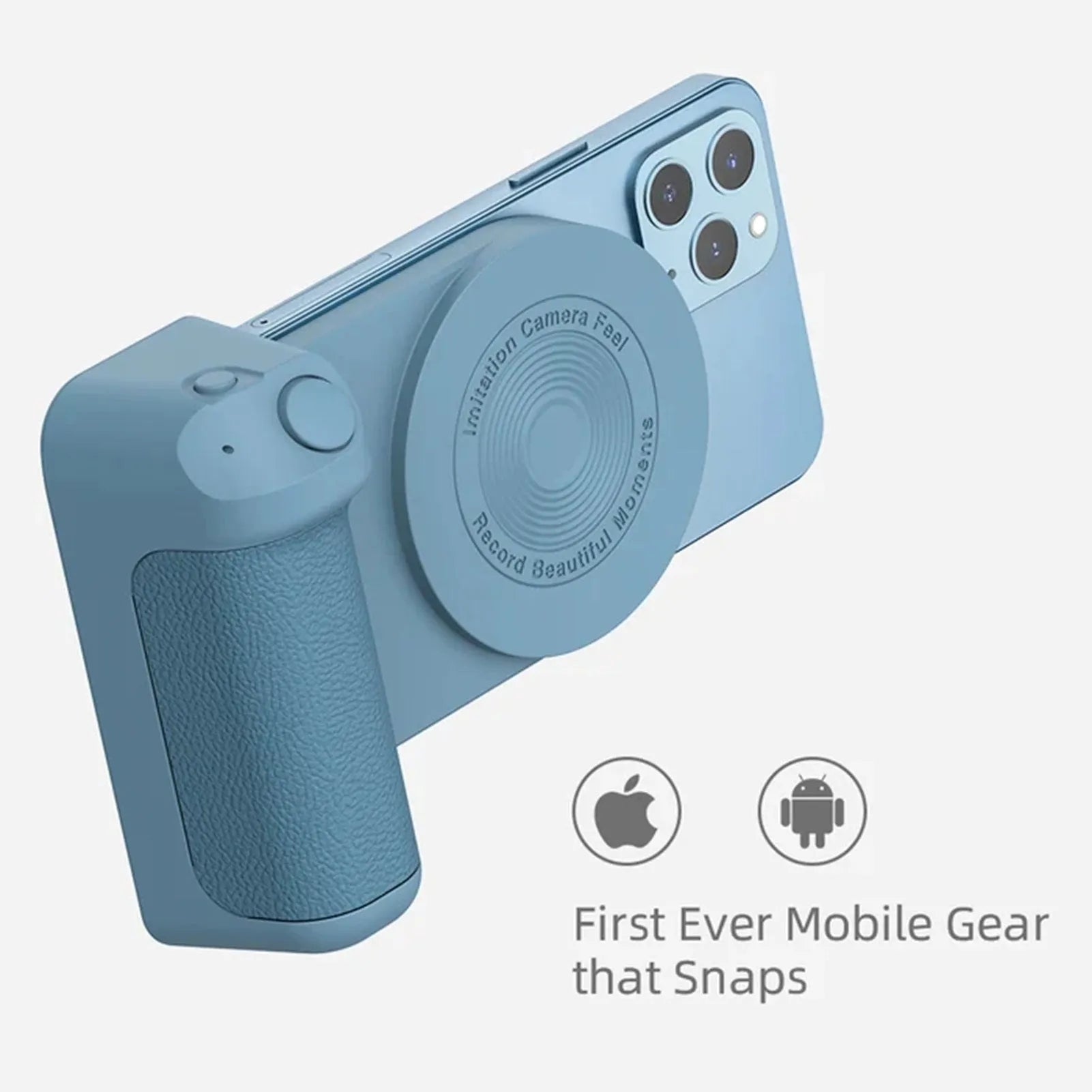 3-in-1 magnetic anti-shake phone holder camera bracket with ergonomic handle, rotatable axis, and compact 11.2cm size
