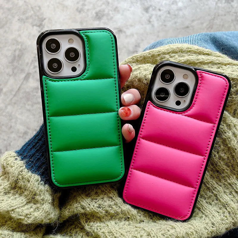 Candy down jacket shape phone case with TPU+PC protection, black colour, for iPhone model