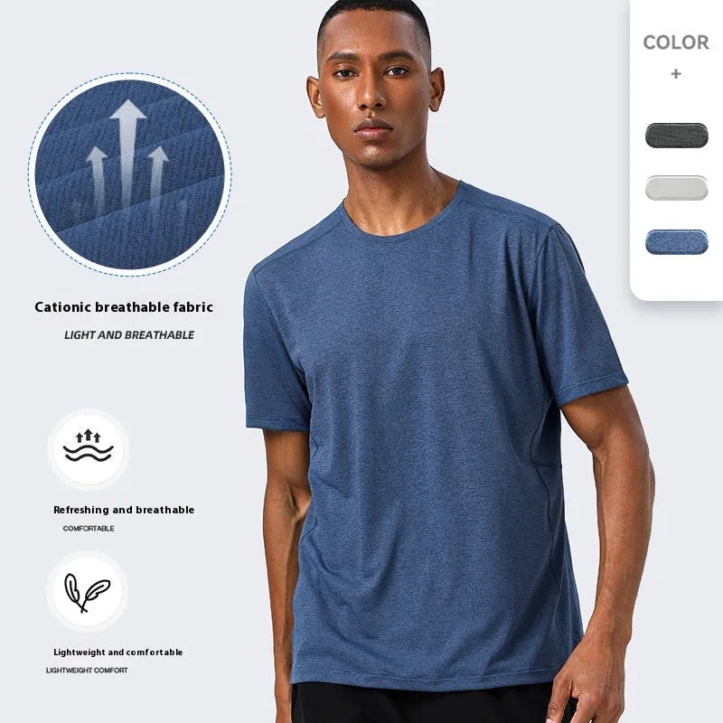 Summer lightweight breathable quick-dry short sleeve shirt in dark gray for men's sports and leisure