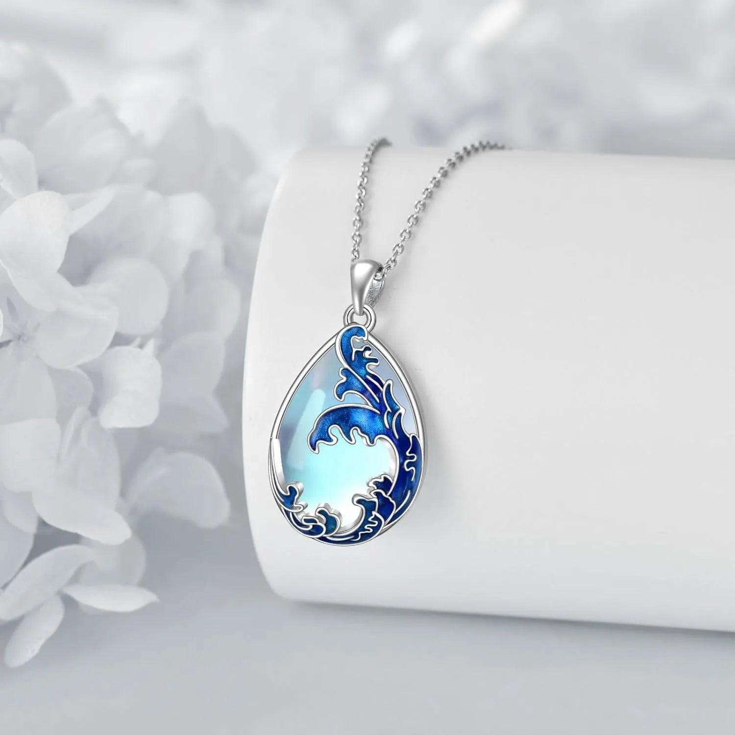 HAILANG women's necklace with moonstone blue alloy heart pendant showing love-themed design details