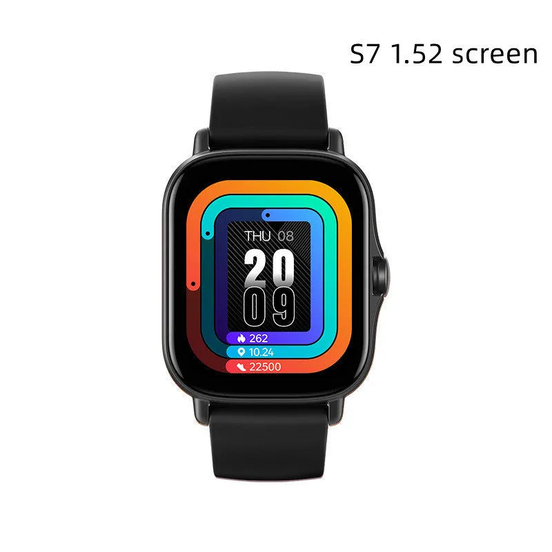 GT20 black alloy smartwatch with silicone strap on wrist, showing heart rate tracking on screen