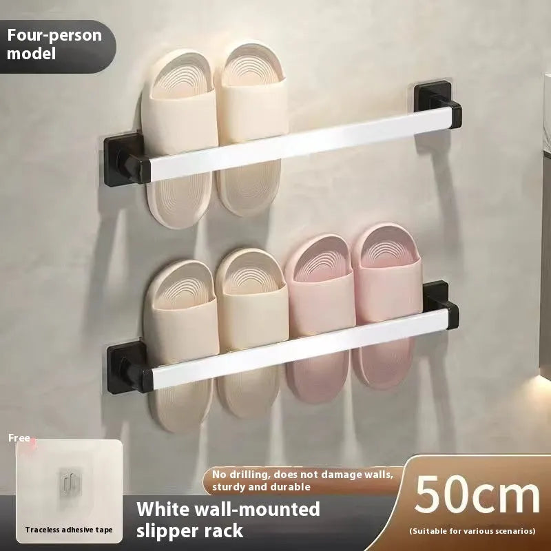 Nordic style bathroom slipper rack wall-mounted carbon steel with seat black colour