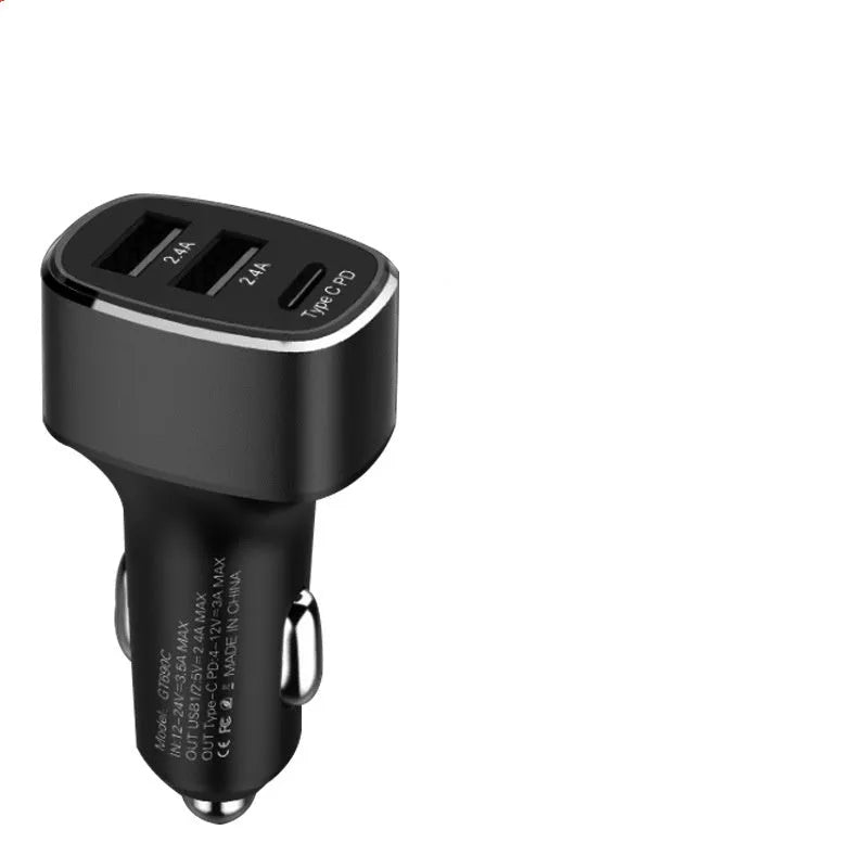 Car charger dual USB TYPE C PD QC 3.0 2.0 fast charger metal flame retardant PC 6000mA 12-24V