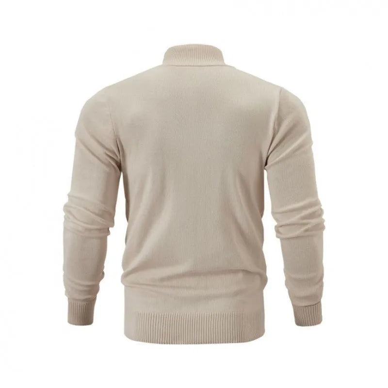 Casual zip-front sports sweater with a stand collar in a solid colour.