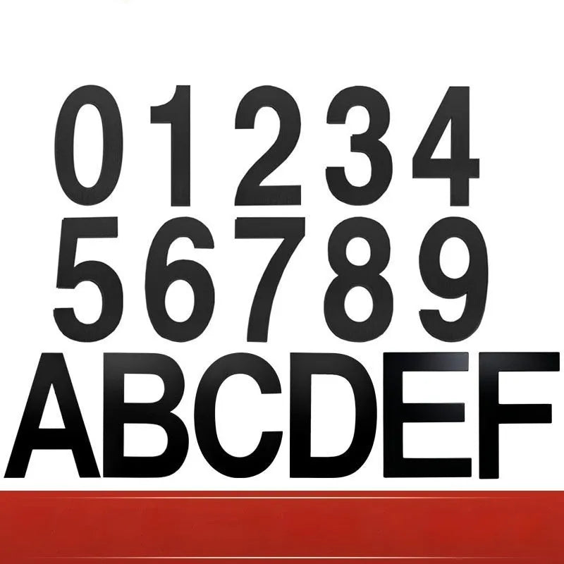 Black stainless steel adhesive house number plaque with a 7.5cm character size for outdoor use