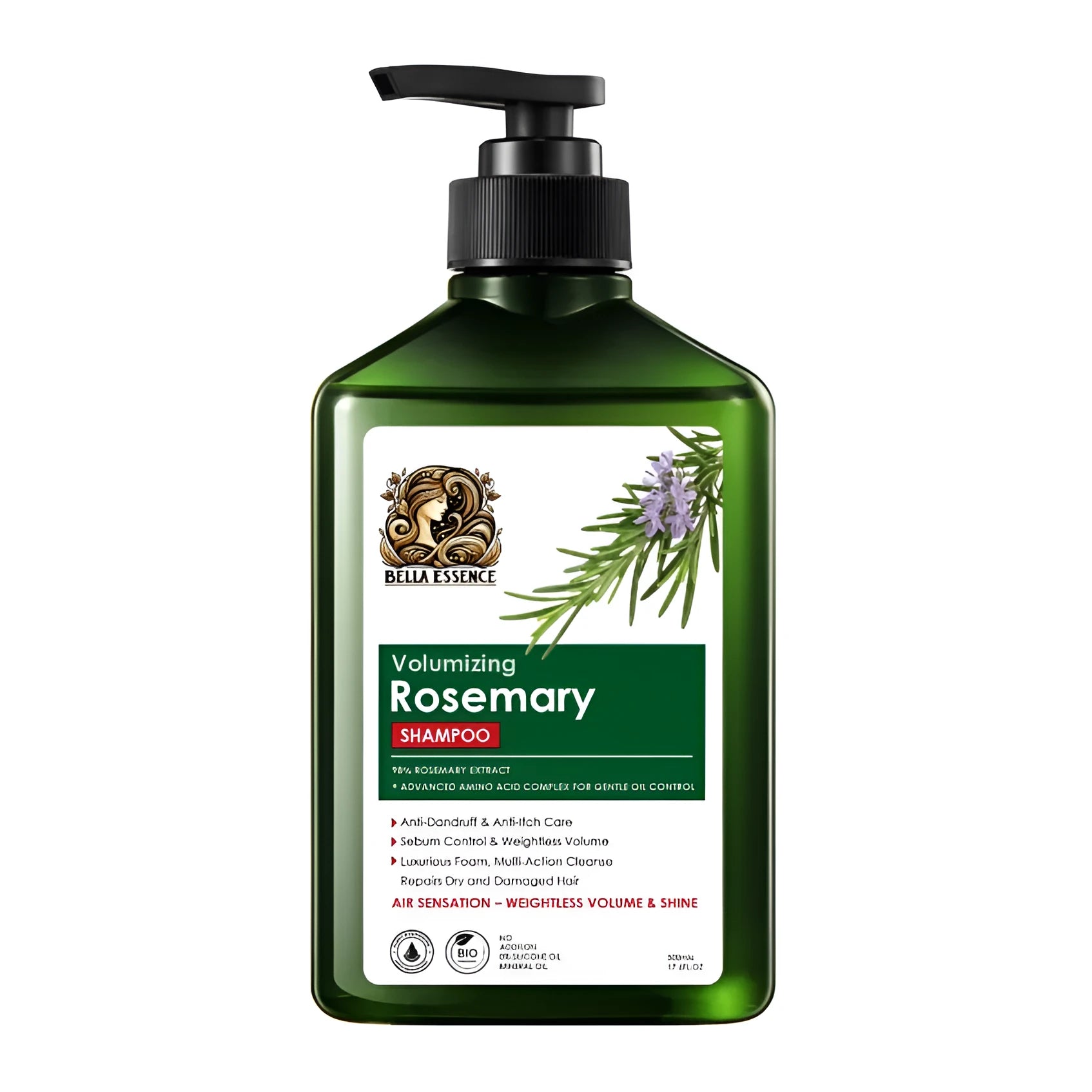 Bottle of Rosemary Anti-Dandruff Fluffy Shampoo for scalp care and hair volume