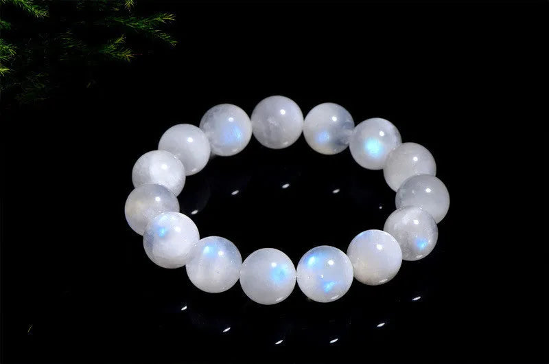 Natural blue moonlight round bead moonstone bracelet with polished finish