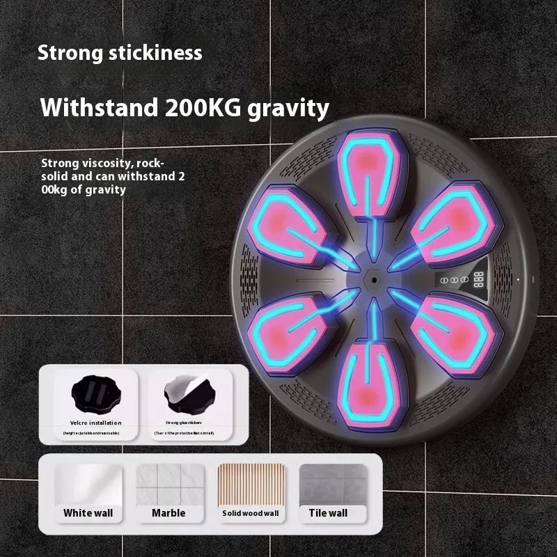 Black music boxing machine wall target with electronic sensors for home fitness training, hanging style with USB charging