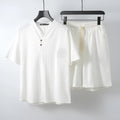 Men's cotton loose two-piece set with short sleeve top and shorts in apricot colour