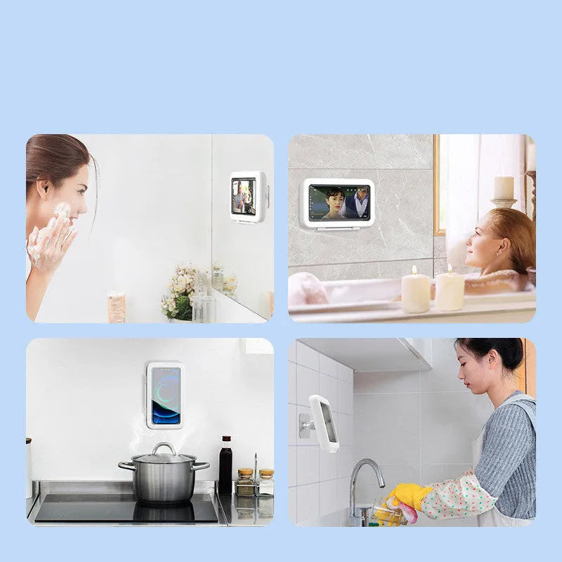 Waterproof shower phone holder with touch screen in white, pink or black colours