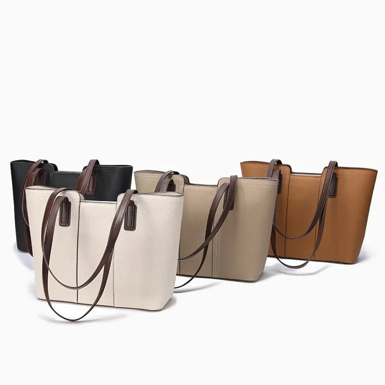 Genuine leather women's commuter shoulder bag with internal phone pocket in urban simplicity style