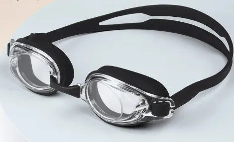 Black prescription swimming goggles for myopia with a protective case