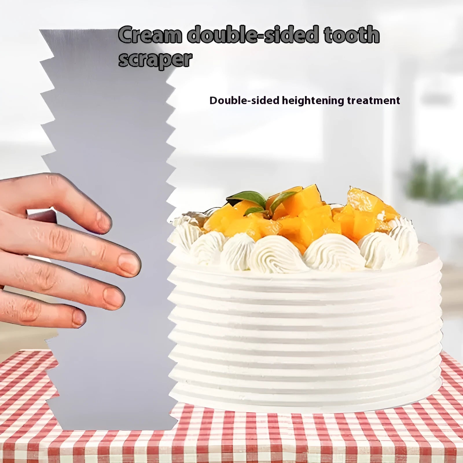 Stainless steel cream scraper with polygon pattern edge for cake decorating