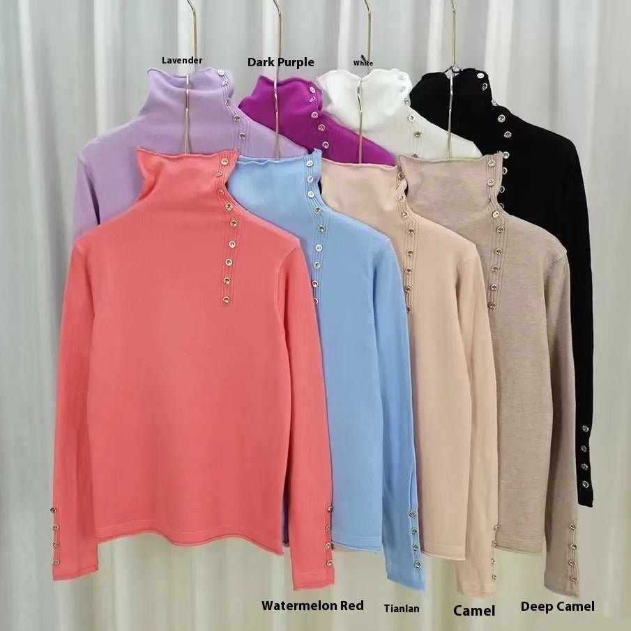 Women's core-spun yarn knit shirt with a 3D pattern, shown in a selection of available colours.