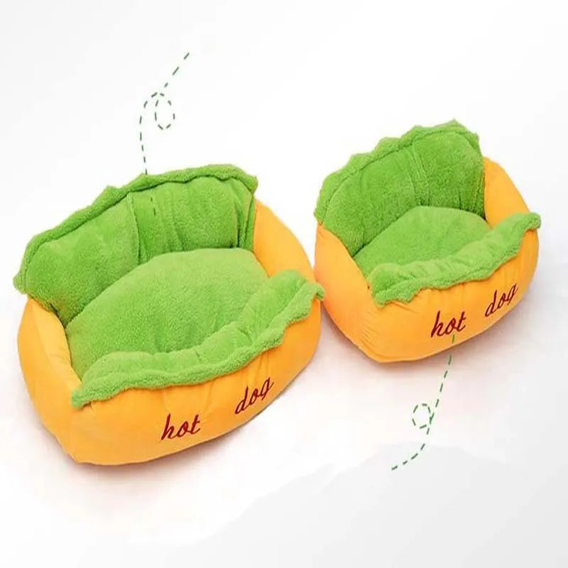 Hot dog bed pet winter sofa cushion with removable flannelette cover and anti-slip bottom, available in multiple sizes