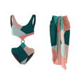 Contrast colour bikini two-piece set with mesh gauze skirt in suit colour for women