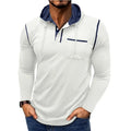 Men's long-sleeved hooded Henley shirt in wine red, showing pullover style and Hoodie neckline