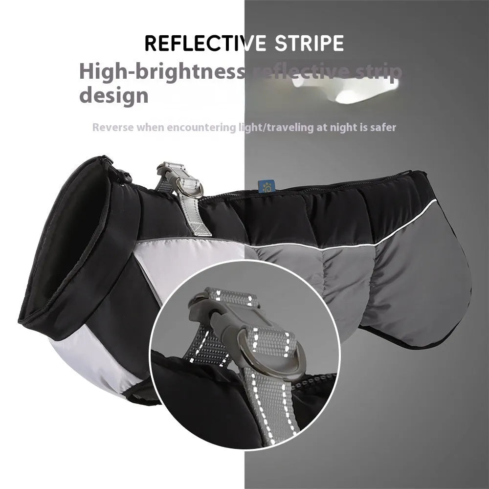 Reflective waterproof polar fleece pet winter coat for large dogs black XL size