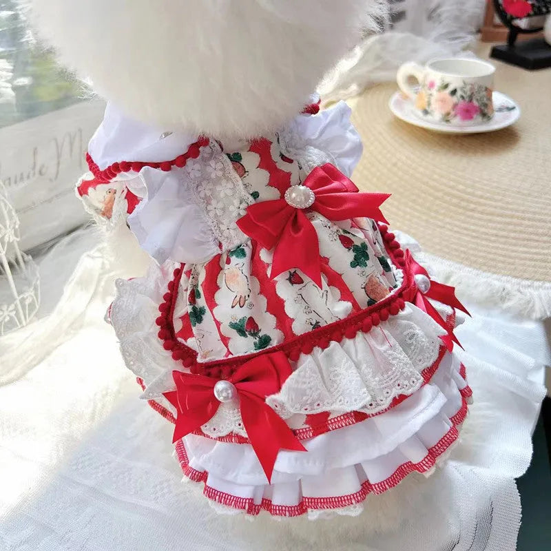 Polyester dog dress with rabbit skirt in princess style for small to medium female pets