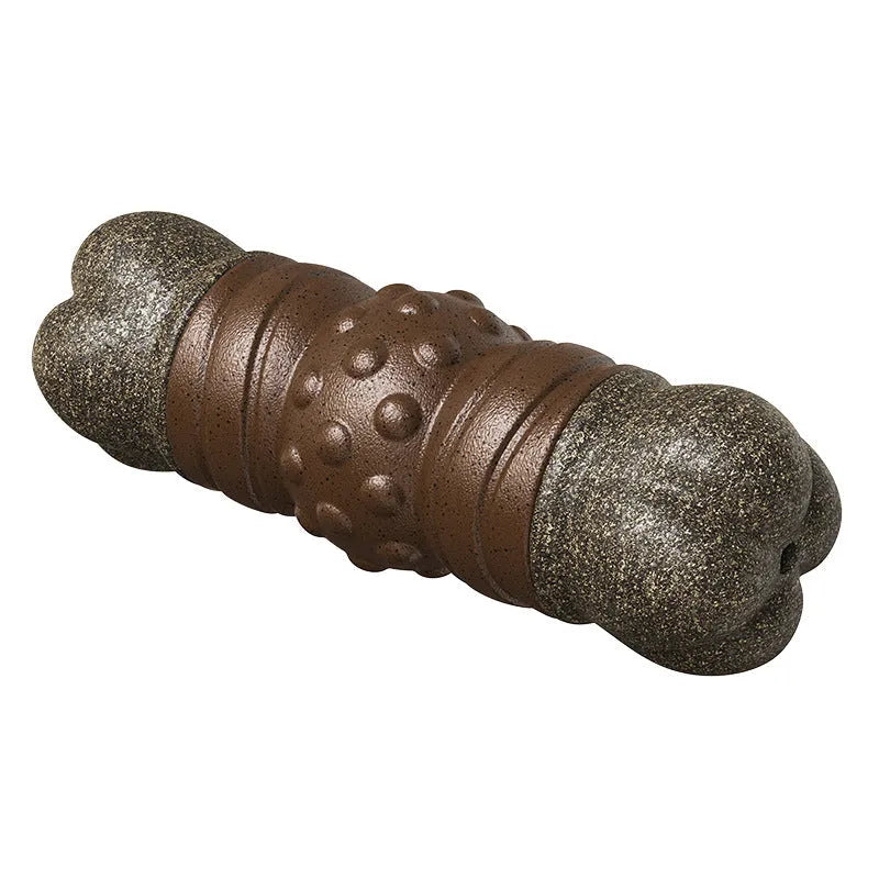 Wood colour plastic bone-shaped dog toothbrush chew toy
