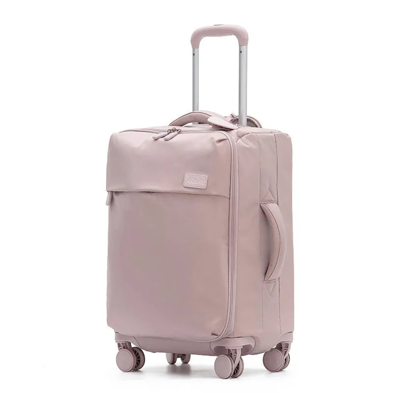 Ultra-light waterproof Oxford cloth suitcase in bluestone green with universal wheels.