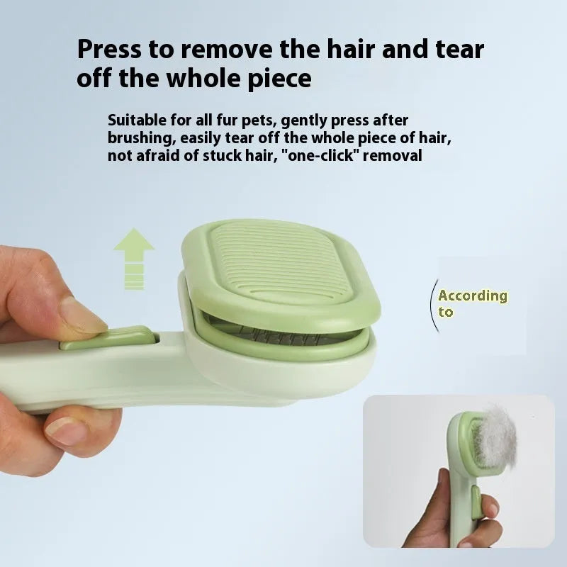 Large light grey pet grooming comb for cats and dogs with a one-click shaver and knot untier function.