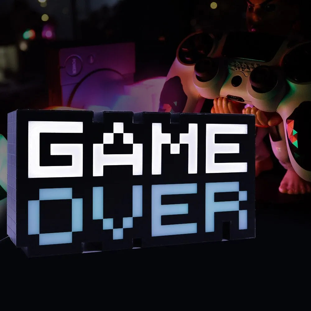 Game Over LED atmosphere light with PVC shade and USB connector in photo colour