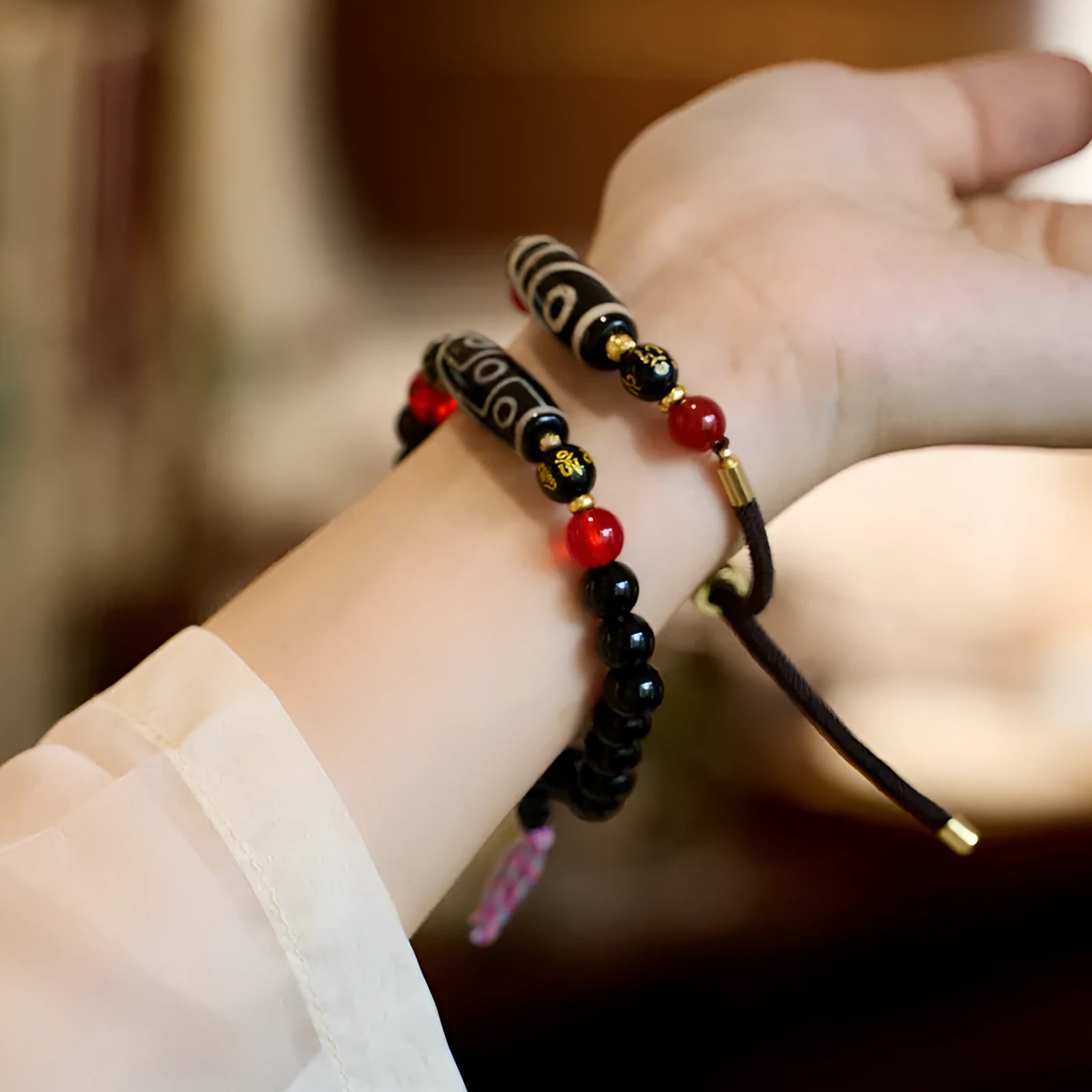 Agate dzi bead bracelet 8mm unisex retro Tibetan style manual processing geometry shape beads