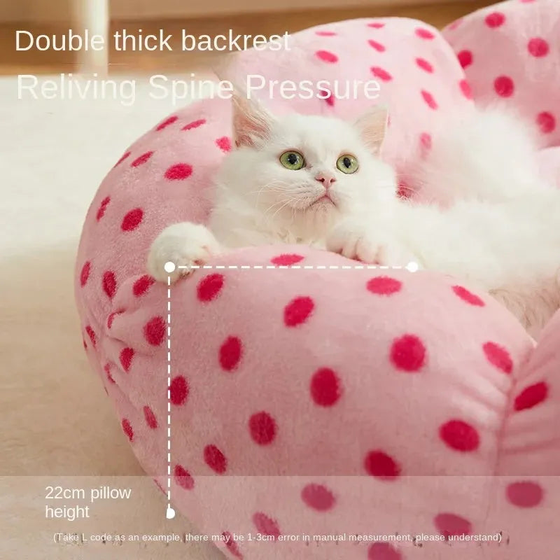 Pink dot cat nest cushion bed with fabric cover, 45cm or 65cm size for cats