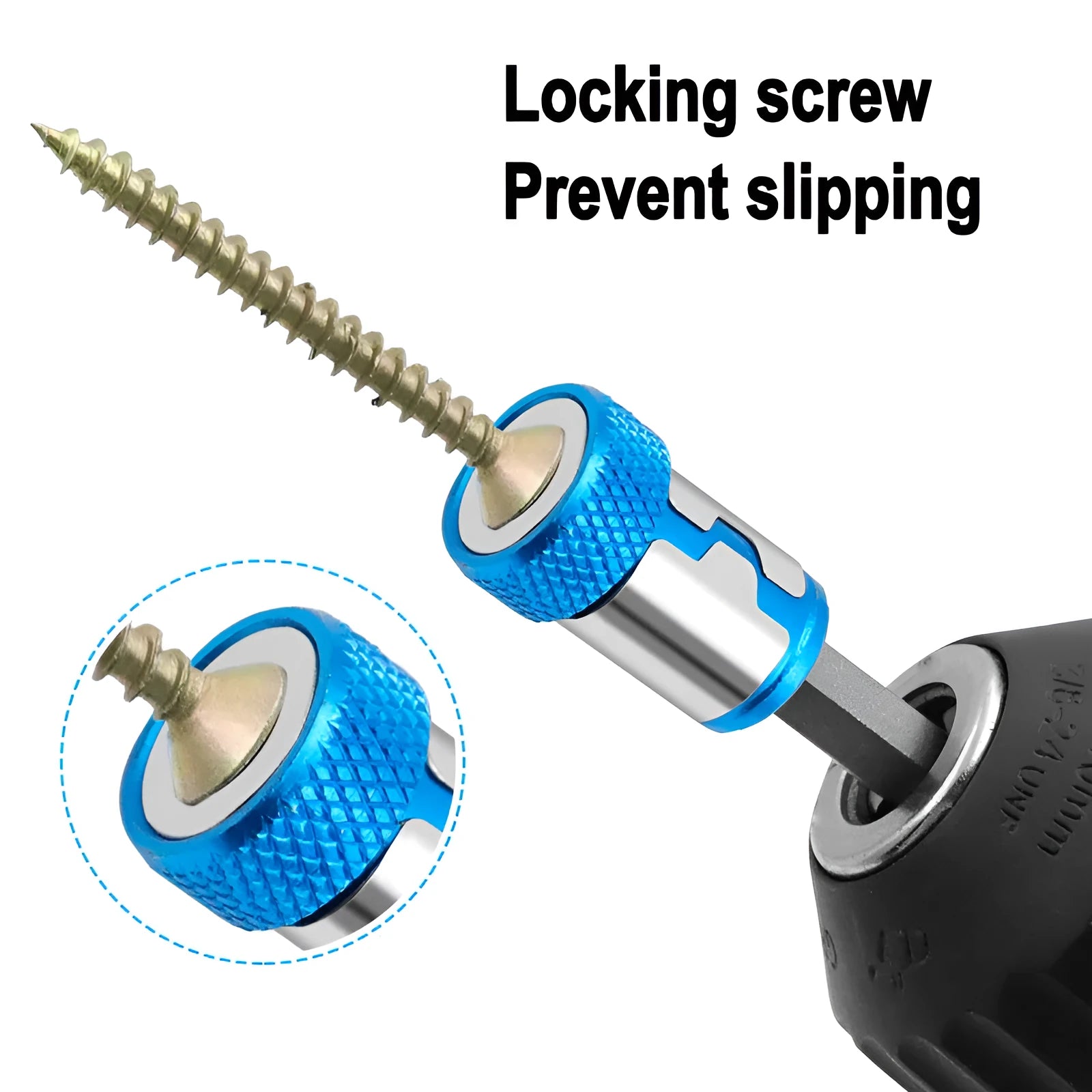 Light blue slotted screwdriver bit with magnetic ring for metric screwdrivers