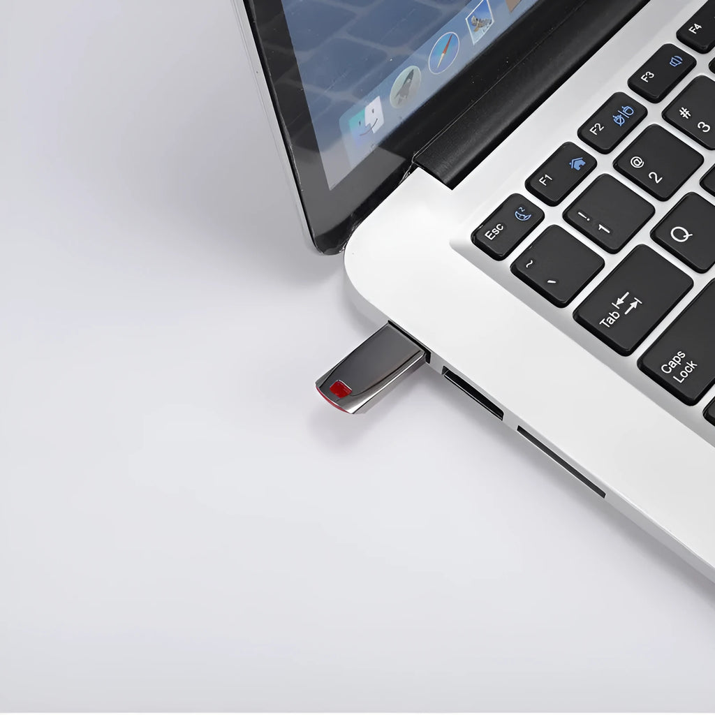 Metal USB flash drive with large capacity storage options including 2TB, USB 2.0 interface