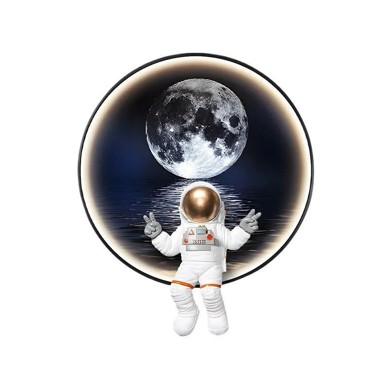 Canvas spaceman wall painting with USB LED light, frameless MDF board, small size 30x36 cm