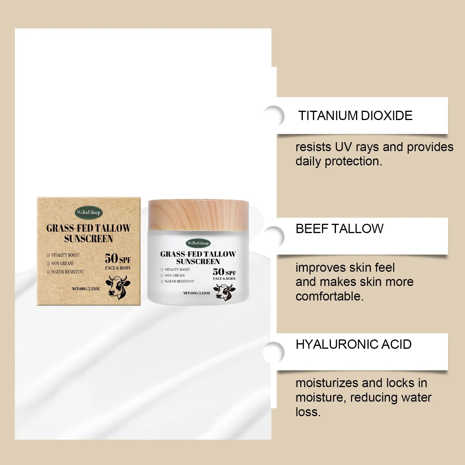60g jar of moisturising protective cream with shea butter and hyaluronic acid for daily UV defence