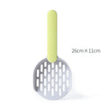 Plastic cat litter shovel in blue, green, and pink 26.6cm long for cleaning litter boxes