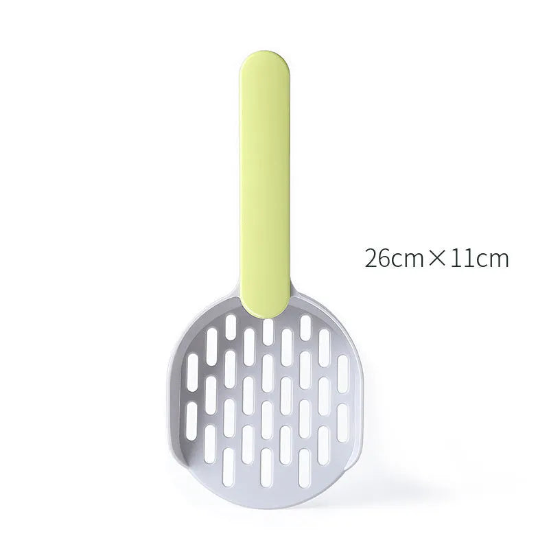 Plastic cat litter shovel in blue, green, and pink 26.6cm long for cleaning litter boxes