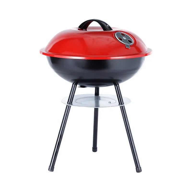 Portable minimalist iron barbecue grill with a 14-inch cooking grate.
