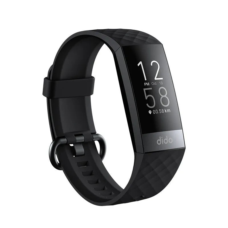 Black smart health bracelet with ECG, blood pressure and blood oxygen monitoring on wrist