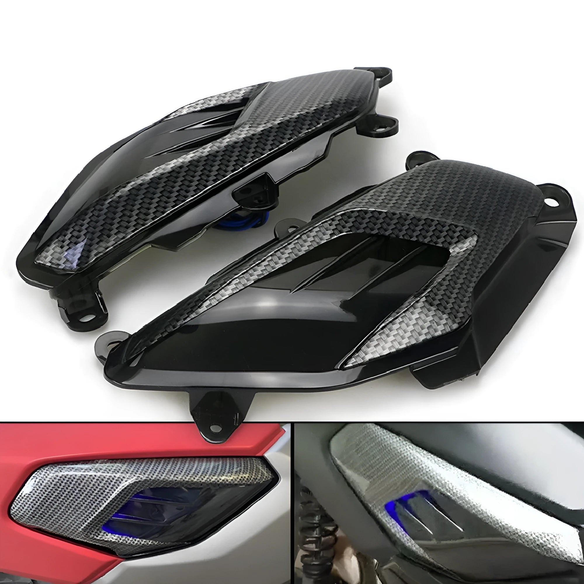 Yamaha NMAX scooter side lamp LED replacement kit with carbon fibre decoration