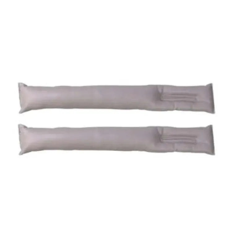 PU leather car seat gap strip in beige positioned between seat and console