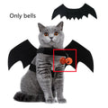 Black wings Halloween felt pet costume on a small cat with a bell accessory